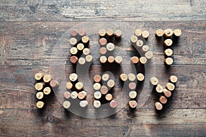 Words BEST PARTY made from corks