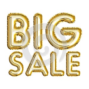 Words BIG SALE made of golden inflatable balloon letters isolated
