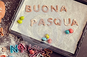 Words Buona Pasqua as Happy Easter in italian language photo