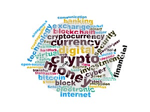 Words cloud bitcoin blockchain digital crypto currency illustration