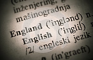Words England and English from the old dictionary.