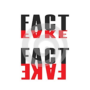 Words fact and fake propaganda lettering for news concept of balance between truth and falsehood