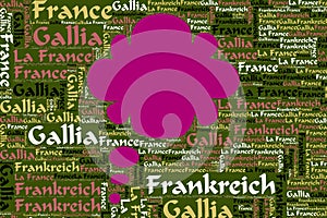 The Words \'Frankreich, France, La France, Gallia\' as Word Art, Word Cloud, Tag Cloud in Different Languages photo