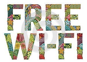 Words FREE WI-FI. Vector decorative zentangle object