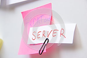 Words Frontend and Server on notes wall photo