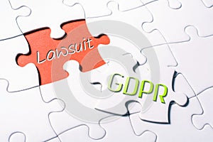 The Words GDPR And Lawsuit In Missing Piece Jigsaw Puzzle