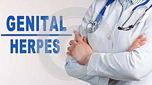 Words - GENITAL HERPES on a white background. Medical concept