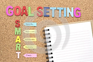 Words goal setting and smart with notebook