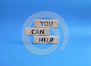 Words have power symbol. Wooden blocks with words Words have power. Beautiful blue background. Business and Words have power