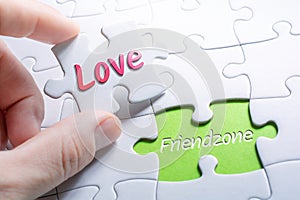 The Words Love And Friendzone In Missing Piece Jigsaw Puzzle