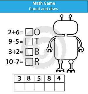 Words puzzle children educational game with mathematics equations. Counting and letters game. Learning numbers and vocabulary