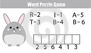 Words puzzle children educational game with numbers code.