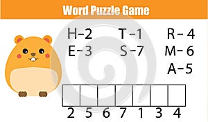 Words puzzle children educational game with numbers code.