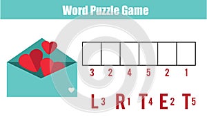 Words puzzle children educational game with numbers code. Place the letters in right order. Learning vocabulary