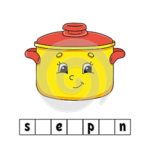 Words puzzle. Stewpan. Education developing worksheet. Learning game for kids. Color activity page. Puzzle for children. English