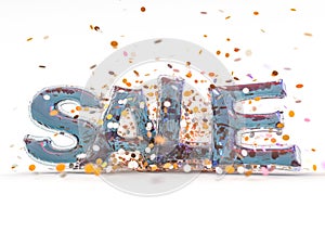 Words Sale made of inflatable balloons on white background. 3D illustration