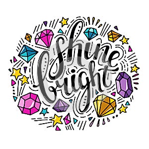 Words Shine Bright. Vector inspirational quote with doodle ornament.
