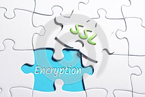 The Words SSL And Encryption In Missing Piece Jigsaw Puzzle