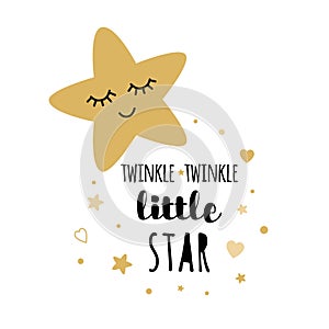 Words twinkle twinkle little star text with gold stars for girl baby shower card template