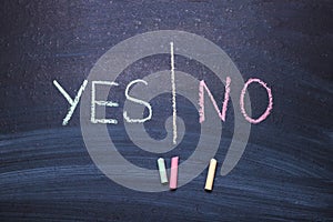 Words yes no on chalk board