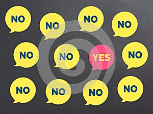 The words yes and no on speech bubbles. To accept or reject. Opinion poll or voting