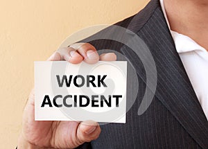 WORK ACCIDENT word on the white card
