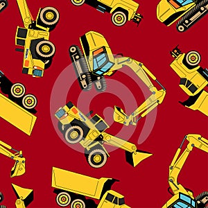 Work area construction vehicles seamless pattern