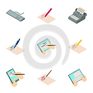 Work of authorship icons set, isometric style