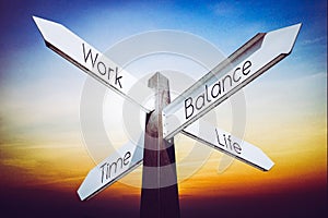 Work balance concept - signpost with four arrows