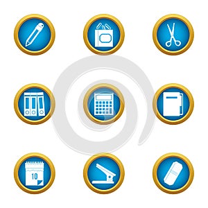 Work book icons set, flat style