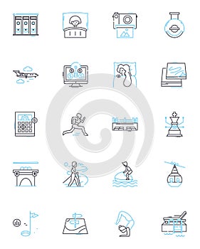 Work break linear icons set. Rest, Refresh, Relaxation, Recharge, Pause, Refuel, Revitalization line vector and concept