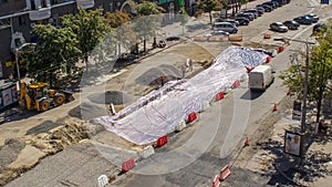 Work bulldozer on the construction of a road timelapse