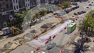 Work bulldozer on the construction of a road timelapse