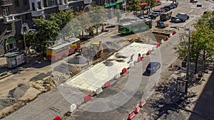 Work bulldozer on the construction of a road timelapse