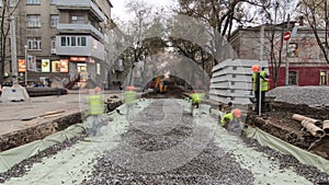 Work bulldozer on the construction of a road