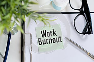 Work Burnout, stress work deadline pressure quotes, words typography top view lettering concept