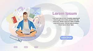 Work on computer in cloud cartoon vector banner