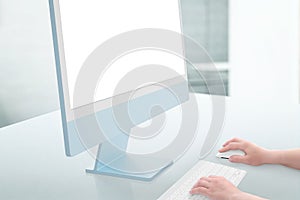 Work on computer with isoalted screen for design presentation, mockup photo