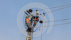 The work of connecting electrical cables was carried out by two experts