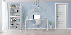 Work desk in home interior realistic vector