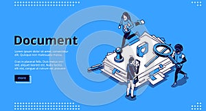 Work with documents, bureaucracy isometric landing