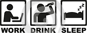 Work drink sleep icons - day in life