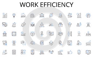 Work efficiency line icons collection. Binding, Covering, Folding, Stitching, Collating, Trimming, Creasing vector and