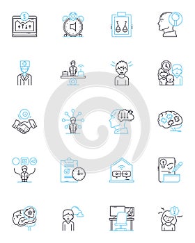 Work efficiency linear icons set. Productivity, Time-management, Multitasking, Focus, Organization, Prioritization