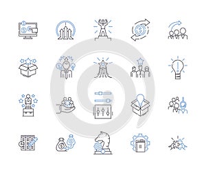 Work efficiency outline icons collection. Productivity, Effectiveness, Proficiency, Quickness, Speed, Dynamism