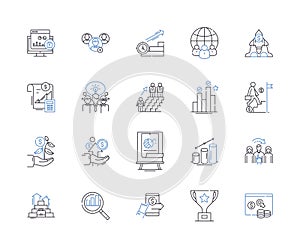 Work efficiency outline icons collection. Productivity, Effectiveness, Proficiency, Quickness, Speed, Dynamism photo