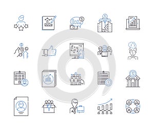 Work efficiency outline icons collection. Productivity, Effectiveness, Proficiency, Quickness, Speed, Dynamism photo