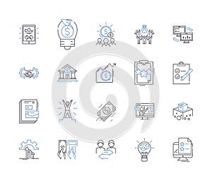 Work efficiency outline icons collection. Productivity, Effectiveness, Proficiency, Quickness, Speed, Dynamism photo