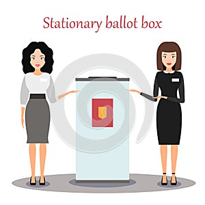 Work of the election Commission. stationary box for voting. Vector