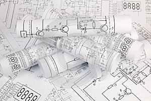 Electrical engineering drawings close up